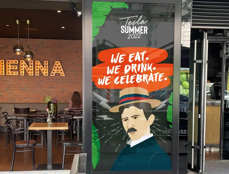 Tesla Coffee Fensterbeklebung
